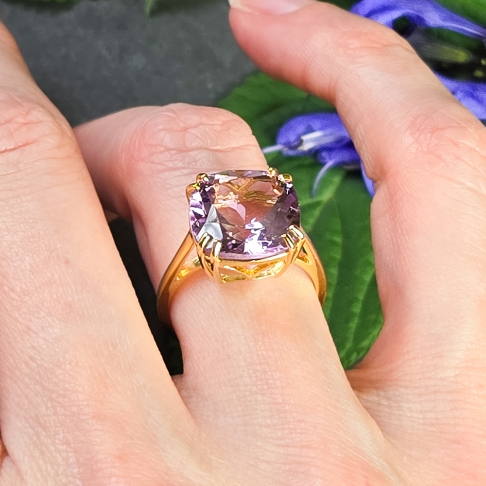 NIB Savvy Cie Pink Amethyst 18k Gold Plated Silver Cocktail Ring - Picture 5 of 14